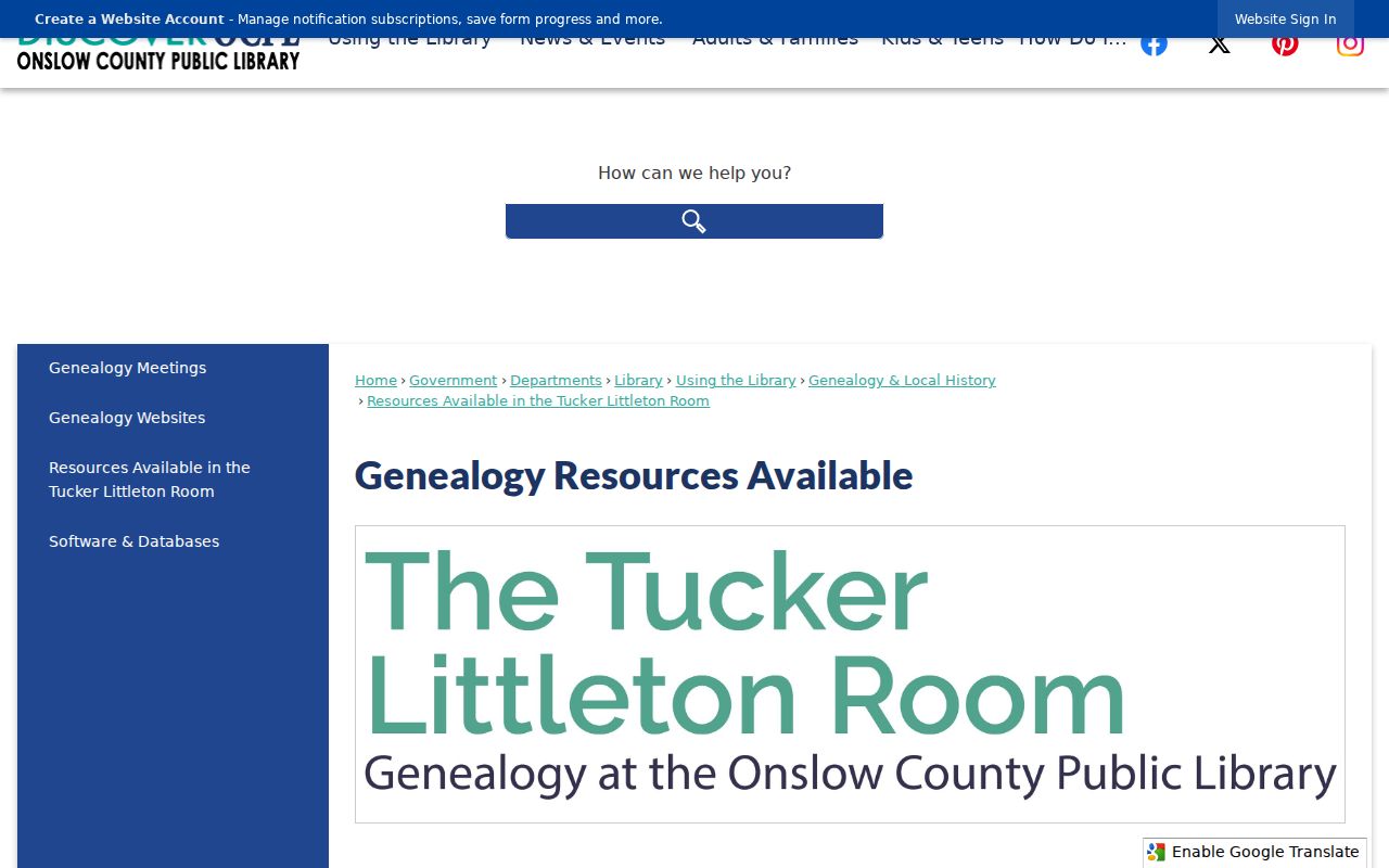 Onslow County city directory resources listed by Tucker Littleton Room