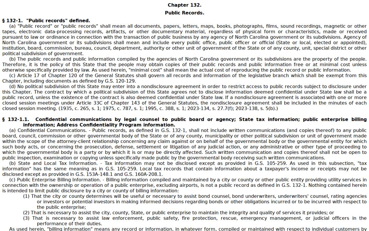 Onslow County residents directory North Carolina Public Records Act page