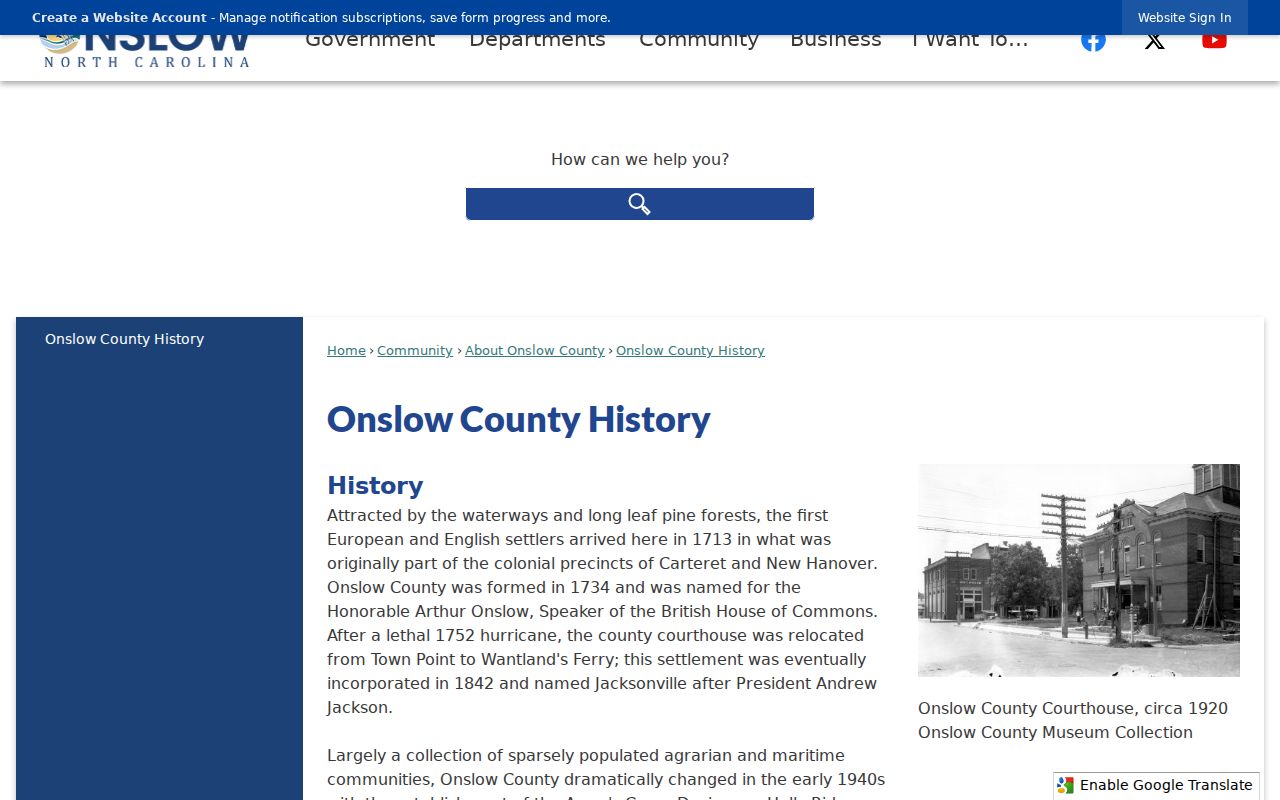 Onslow County residents directory county history source page