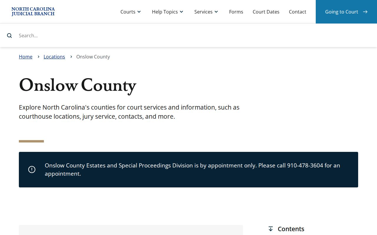 Onslow County residents directory court information page