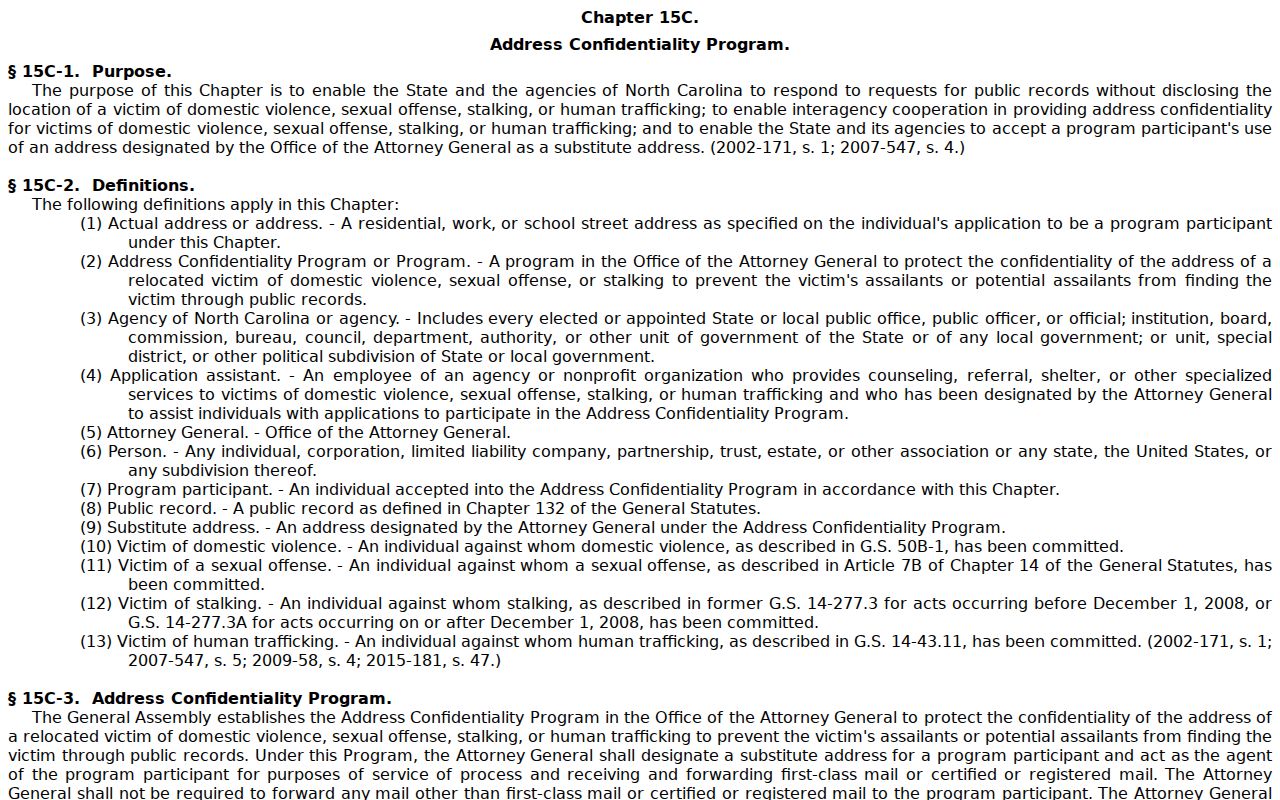 North Carolina Address Confidentiality Program statute page