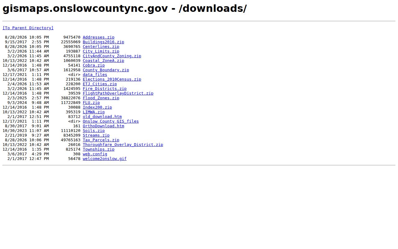 Onslow ZIP code directory GIS downloads catalog